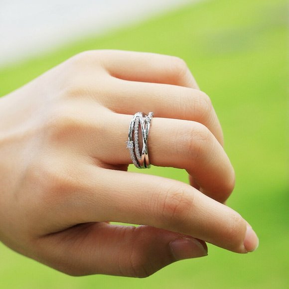 Sterling Silver .924 Multi-Band Rhinestone 1-piece Ring Size 7 - Picture 4 of 4